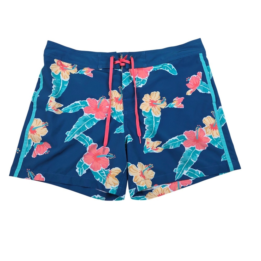 Chubbies The Floral Reef Board Shorts Mens 38 Blue Tropical  Hibiscus 6" Swim